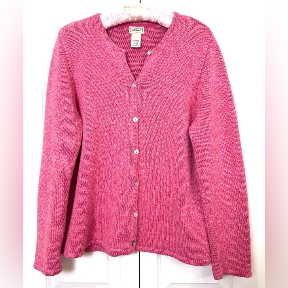 L.L.Bean Marled Coral Cotton Cardigan Sweater Women’s Large